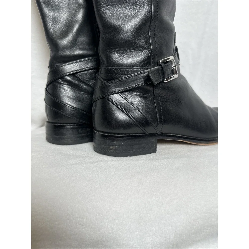 COACH-Micha Black Leather Knee High Riding Boots Size 6B
